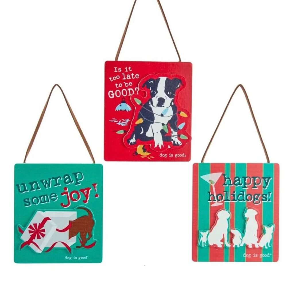 Dog Is Good Holiday wood Wall Plaque Set By Kurt S. Adler happy‎ holidogs